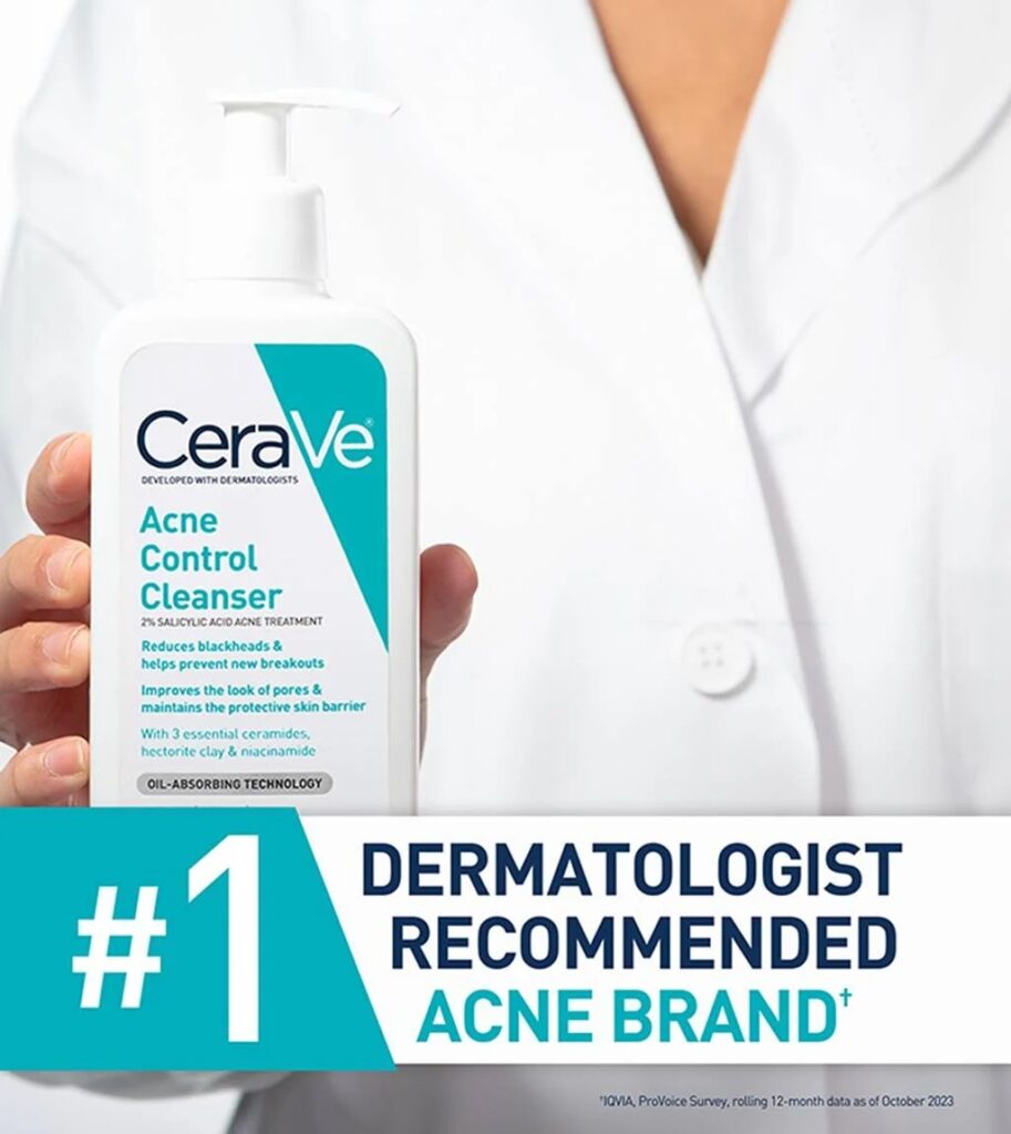 CeraVe Acne Control Cleanser 237ml | 2% Salicylic Acid Face Wash for Oily & Acne-Prone Skin | Gel-to-Foam Cleanser