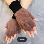 Girls Soft Plush Half Finger Gloves | Warm Fuzzy Fingerless Winter Gloves for Writing, Typing & Outdoor Use  random colours