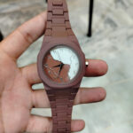 Brown and White Aura Watch Stylish Design Durable Comfortable Strap Wrist Watch for Men Women in Pakistan - Image 4