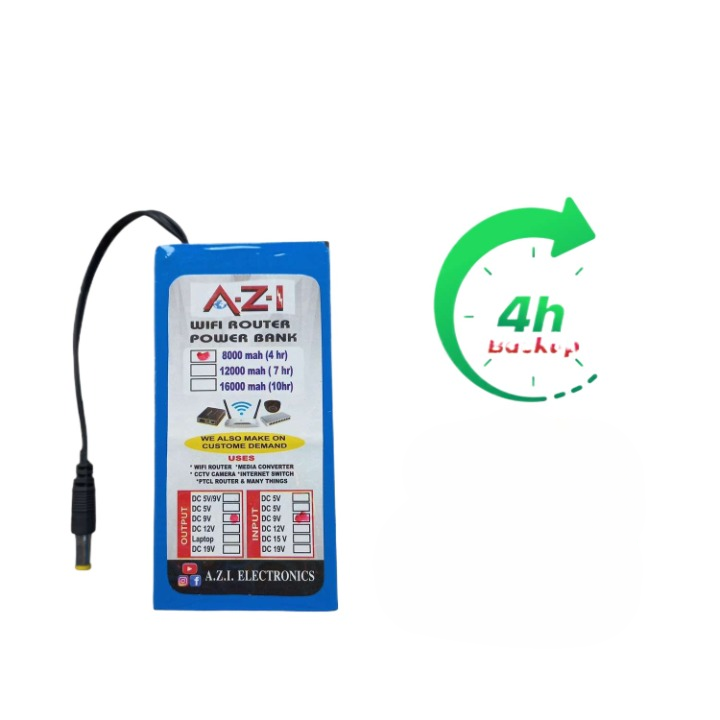 WiFi Router Power Bank 8000mAh 9V | Mini UPS Backup for Router, Fiber Optic & CCTV Camera | 4 Hours Backup
