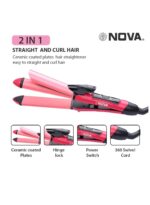 Nova 2 in 1 Hair Straightener & Curler NHC-2009 - Professional Ceramic Plates Dual Styler | Straighten Curl Travel Friendly - Image 3