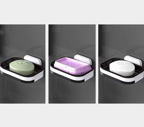 Wall Mounted Soap Holder with Draining Tray, Self Draining Shower Soap Rack, Removable Single Layer Soap Case for Bathroom Kitchen and Shower Wall