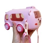 Imported 600ml Bus Water Bottle for Kids Cute Bus Shape with Strap, Sipper & Straw (Random Colour) - Image 2