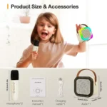 Mini Portable Karaoke Bluetooth Speaker with 2 Wireless Microphones | Bluetooth 5.0 Karaoke Machine for Kids & Family (Random Color) - Image 2