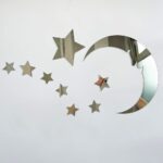 15 Stars & 1 Moon Silver Acrylic Mirror Wall Stickers | Decorative Wall Decals for Kids Bedroom, Nursery & Home Decor