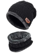 Coral Fleece Scarf Hat Winter Beanie for Men and Women Warm Soft Cap - Image 2
