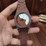 Brown and White Aura Watch Stylish Design Durable Comfortable Strap Wrist Watch for Men Women in Pakistan - Image 3