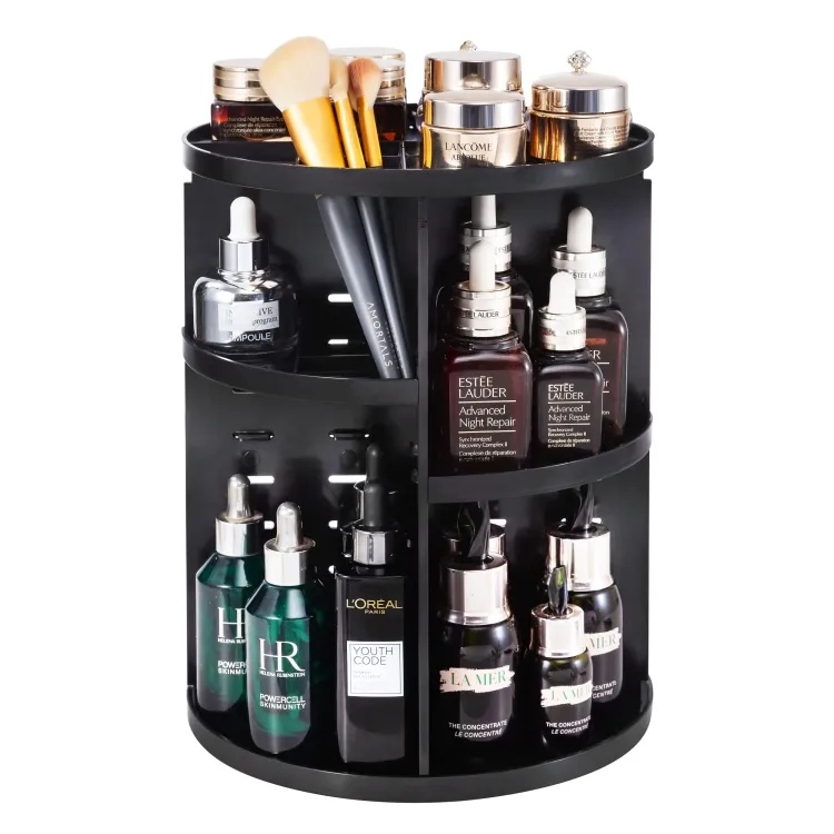 360 Degree Rotating Cosmetic Organizer Black | Adjustable Makeup Storage Holder for Dressing Table & Bathroom