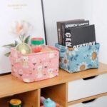 Foldable Desktop Storage Basket, Waterproof Cotton Linen Organizer with Handles (Random Colour & Design)