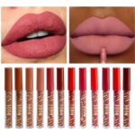 Pack of 12 Waterproof Matte Lip Gloss Set, Nude & Reddish Long-Lasting Lip Colors with Smooth Velvet Finish