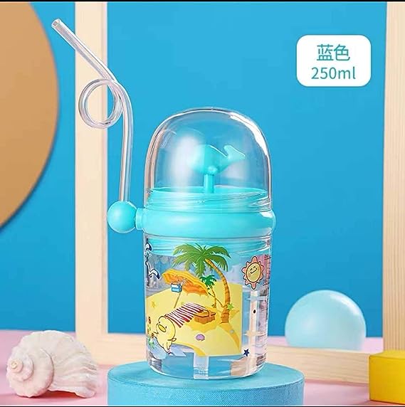Children Whale Spray Sippy Cup 250ml | Cartoon Baby Straw Water Bottle with Spray Feature for Kids (Random Color)