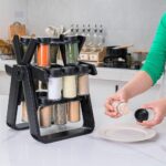 18 Jar Rotating Spice Rack Set | Revolving Kitchen Spice Organizer with Empty Glass Spice Jars & Storage Stand - Image 3