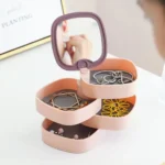 360 Degree Rotating Jewellery Organizer Storage Box with Mirror - Image 4