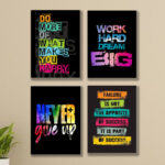 Set of 4 Motivational Sticky Wooden Canvas Frames for Wall Decor | Self Adhesive Photo Tiles for Home, Office & Workplace - Image 2