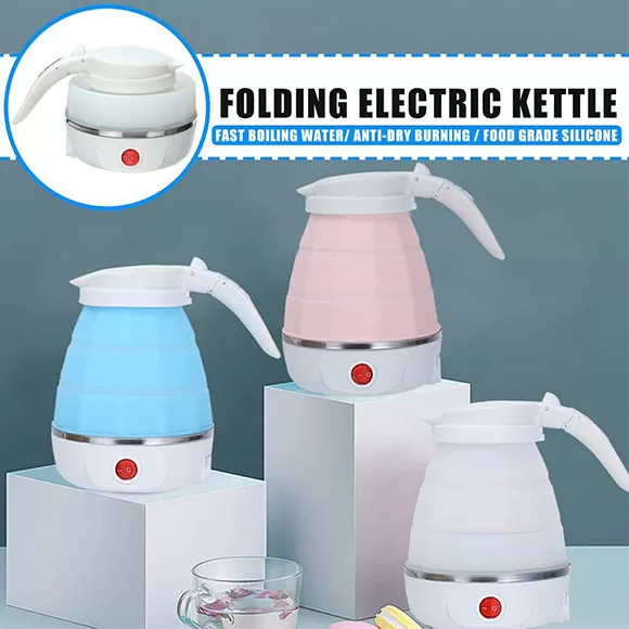 600ML Portable Foldable Electric Travel Kettle, Fast Boiling Silicone Collapsible Water Bottle (Random Color)