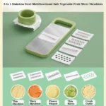 5-in-1 Multi-Functional Vegetable Slicer & Grater, Adjustable Mandoline Cutter with Interchangeable Stainless Steel Blades - Image 3