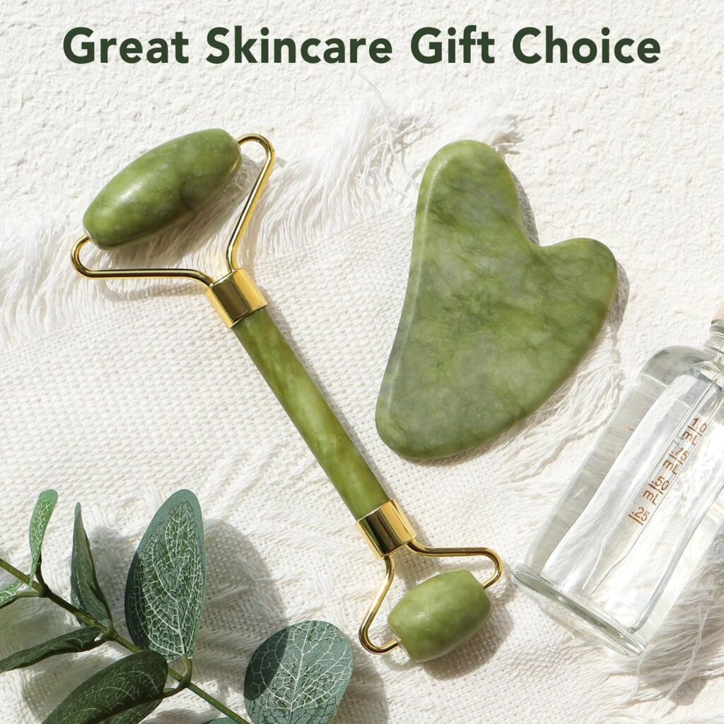 Jade Roller Facial Massager Set with Gua Sha Tool | Natural Jade Face Roller for Facial Massage, Relaxation & Refreshing Skincare