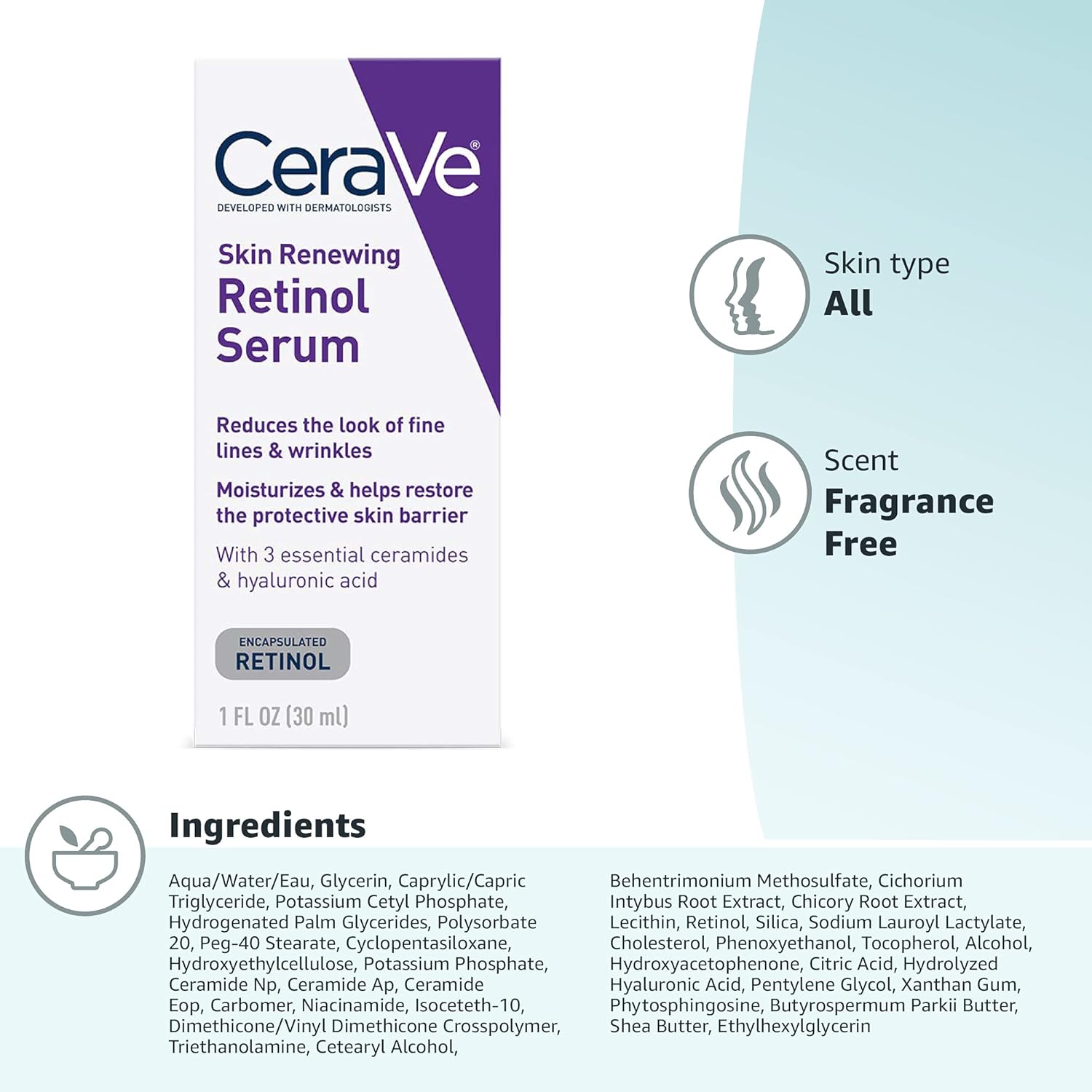 CeraVe Skin Renewing Retinol Serum 30ml for Fine Lines, Smooth & Hydrated Skin CeraVe Skin Renewing Retinol Serum 30ml for Fine Lines, Smooth & Hydrated Skin