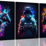 3Pcs Cool Gaming Wall Art – Retro Video Game Sticky Phototiles Wall Frames (8" x 11")