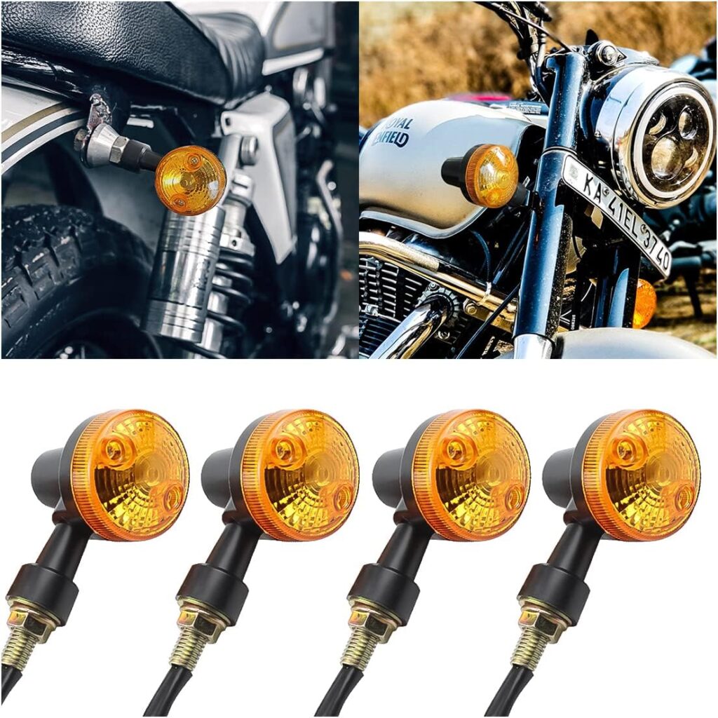 Pack of 4 Universal Motorcycle Turn Signal Indicators | Amber Isharay Lights for 70cc, 100cc & 125cc Bikes