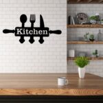 Stylish Kitchen Wall Decor Sign, Modern Utensil Design Wooden Wall Art for Kitchen, Dining Room & Café (5x12 Inches)