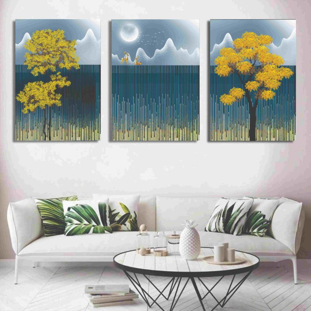 Set of 3 Wall Art Wooden Phototile Frames for Wall Decor (Ocean Blue Yellow)