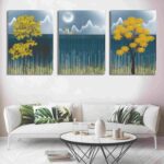 Set of 3 Wall Art Wooden Phototile Frames for Wall Decor (Ocean Blue Yellow)