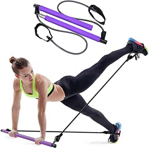 Portable Pilates Studio Yoga Gym Exercise Resistance Band Elastic Home Pilates Bar Stick Fitness Rope for Home, Gym & Travel Workouts (Random Colours)