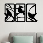 Handcrafted Wooden Sparrow Wall Decor, 3 Panel Nature-Inspired Bird Wall Art for Home & Office - Image 2