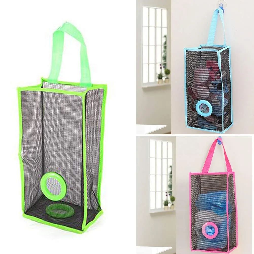 Plastic Bag Holder & Dispenser Mesh Organizer for Kitchen | Hanging Grocery & Trash Bag Storage