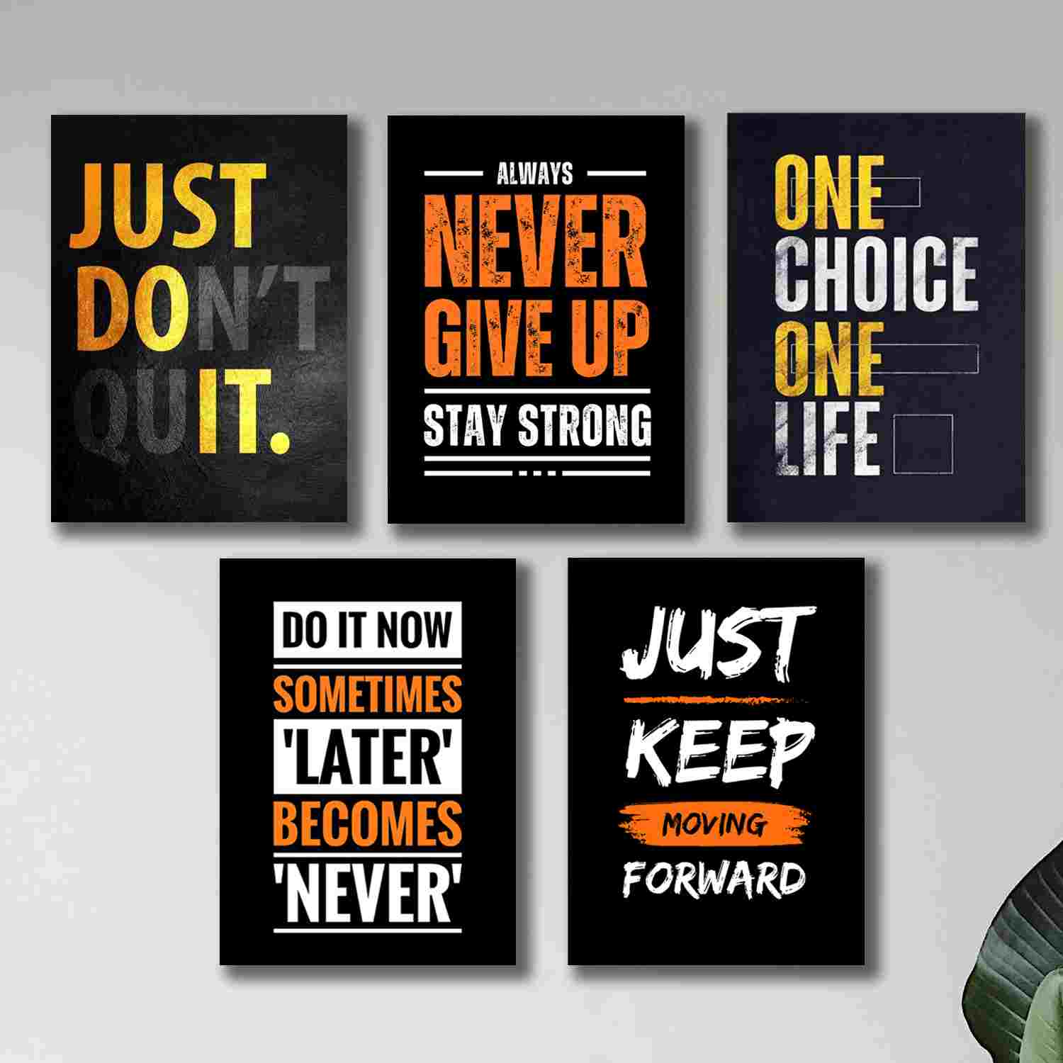Set of 5 Motivational Sticky Wooden Canvas Frames for Wall Decor | Self Adhesive Photo Tiles for Home, Office & Workplace Set of 5 Motivational Sticky Wooden Canvas Frames for Wall Decor | Self Adhesive Photo Tiles for Home, Office & Workplace