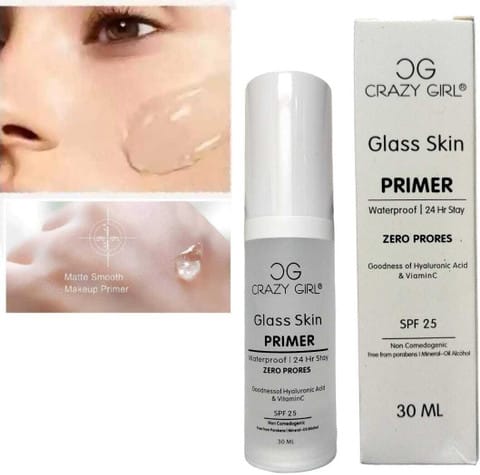 Crazy Girl Glass Skin Primer 30ml Hydrating Pore-Blurring Illuminating Makeup Primer for Flawless Glass Skin Finish