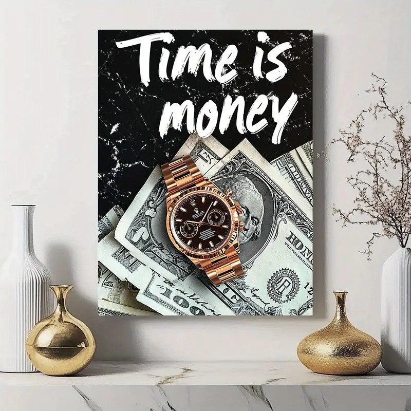 Luxury Wall Frame Time is Money Wooden Sticky Tile Frame, 8x11 Inches