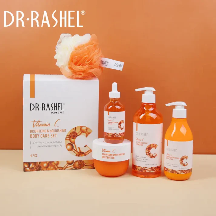 Dr. Rashel Vitamin C Brightening & Nourishing 4-Piece Body Care Set Gift Box | Shower Gel, Body Lotion, Body Oil & Body Butter
