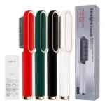 HQT 909B Hair Straightener Ceramic Heated Hair Brush Fast Heat Styling Brush