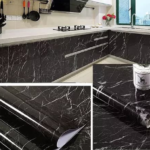 Self Adhesive Waterproof Marble Sheet for Kitchen & Walls | Heat Resistant Black Wallpaper Roll 60x200 CM