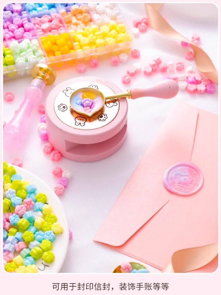 Wax Seal Stamp Kit Set with 3 Brass Stamps Spoon Candle Heating Stand 10 Color Wax Beans Pakistan