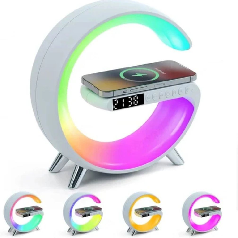 G11 G Shape Bluetooth Speaker with Wireless Charger & Digital Alarm Clock Lamp