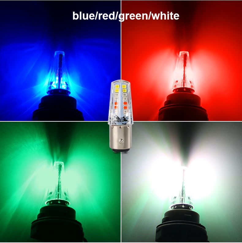 Pack of 2 Universal Motorcycle Bulbs | Yellow/White Headlight Beam + Red/Blue Backlight Flasher | Front & Rear Lighting Combo