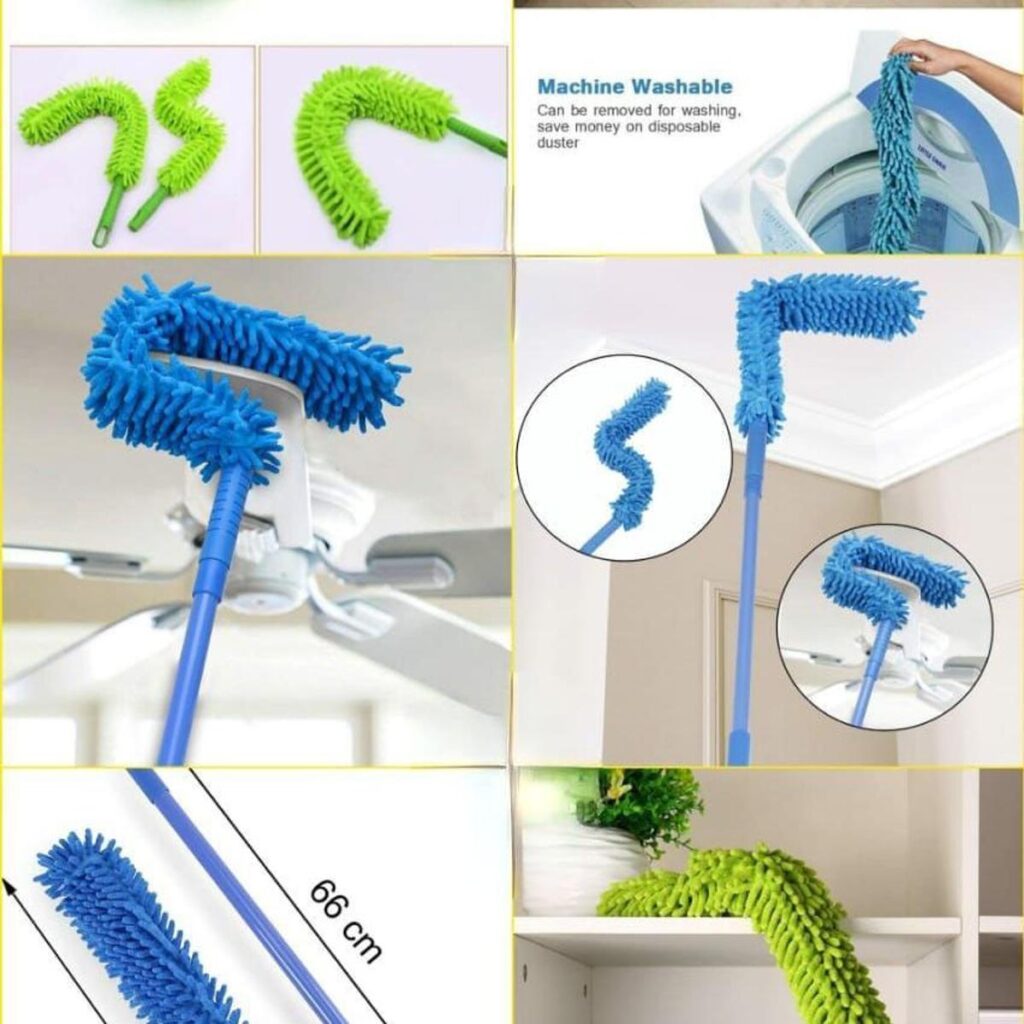 Flexible Microfiber Duster with Telescopic Stainless Steel Handle Fan Cleaning Brush