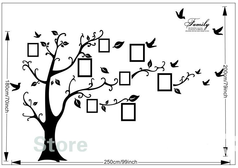 Large 200x250cm Black 3D DIY Photo Tree Wall Stickers PVC Family Wall Decals Home Decor