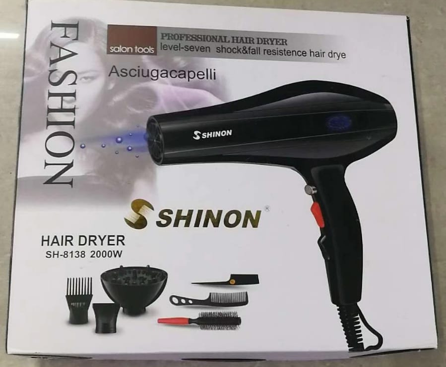 Shinon Hair Dryer 2000W Professional Blow Dryer with Complete Accessories for Salon & Home Use (Black)