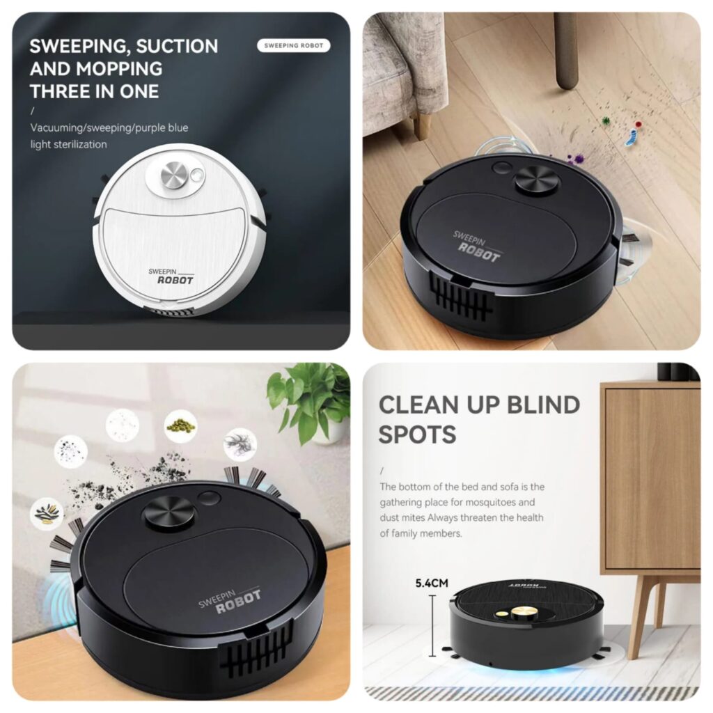 Portable Wireless Smart Mini Sweeping Robot Vacuum Cleaner 3 in 1 Rechargeable Mop for Home & Office