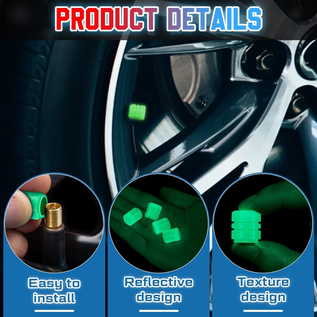 Pack of 2 Glow in the Dark Tire Valve Caps | Fluorescent Universal Air Valve Stem Covers for Cars, Bikes, Motorcycles & SUVs (Random Colors)