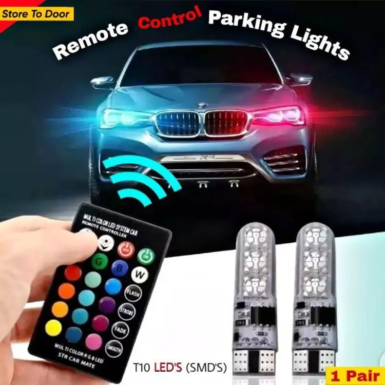 SMD LED Car Parking Light Bulbs Pair with Remote Control 16 Color Universal LEDs
