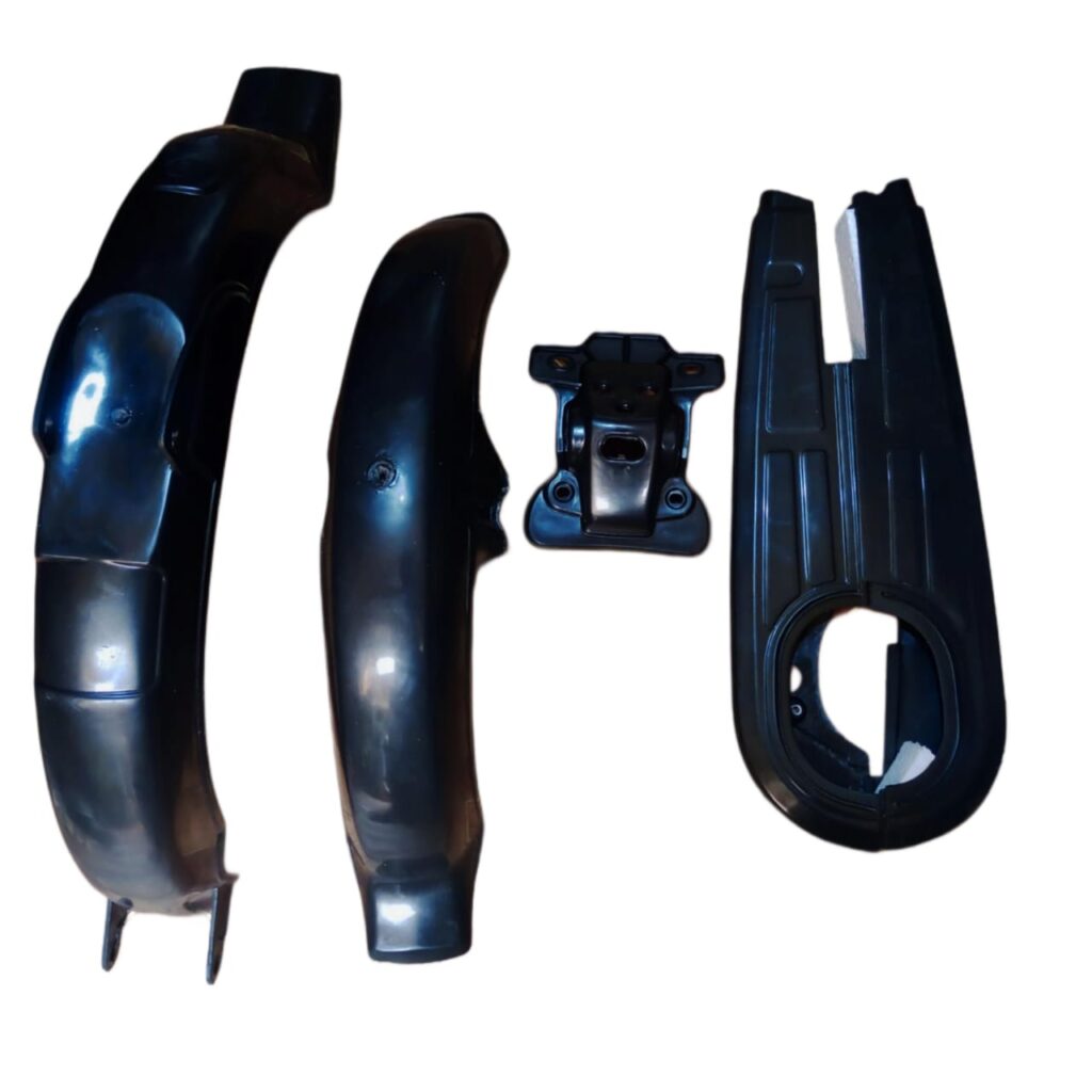 Pack of 4 Unbreakable Plastic Mudguards Set with Chain Cover & Back Light Stand for 70cc Bikes