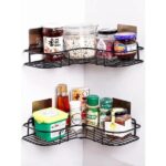 Stainless Steel Corner Shelf Rack for Bathroom & Kitchen | Wall Mounted Storage Organizer with 2 Hooks