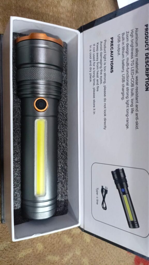 USB Rechargeable BL-C27 Multifunctional LED Flashlight with COB & TG Zoom Light Type-C Charging Torch