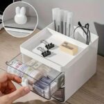 Desktop Double‑Layer Plastic Storage Holder Rack Cosmetic Box Kitchen Bathroom Desk Shelf Organizer Office Supplies Stationery (Random Color) - Image 5