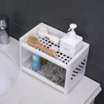 Desktop Double‑Layer Plastic Storage Holder Rack Cosmetic Box Kitchen Bathroom Desk Shelf Organizer Office Supplies Stationery (Random Color)